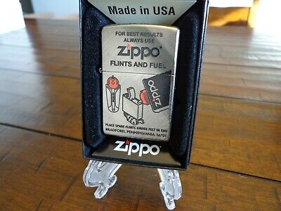 FOR BEST RESULTS USE ZIPPO FLINTS AND FUEL WINDSWEPT ZIPPO LIGHTER MINT IN BOX