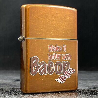 Riley's 66 Custom Zippo Lighter - Make It Better With Bacon - Toffee Finish