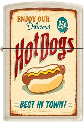 Zippo Hot Dogs Best In Town Poster Cream Matte Windproof Lighter NEW Rare